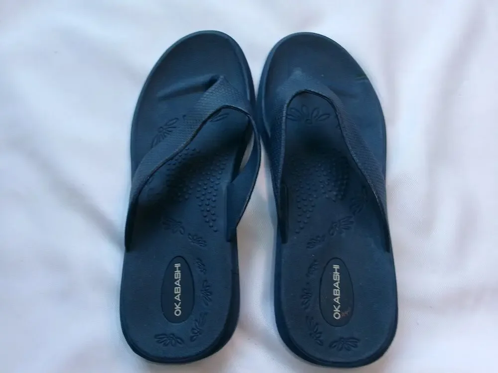 Okabashi Women's Flip Flop Sandals Navy Comfort Massage M/L 8-9 USA